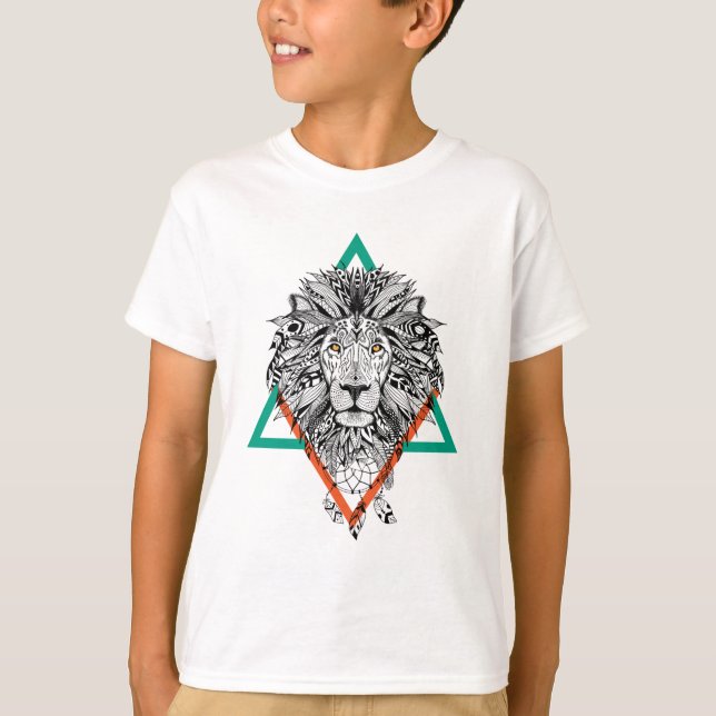 Aztec Geometric Lion Portrait T-Shirt (Front)