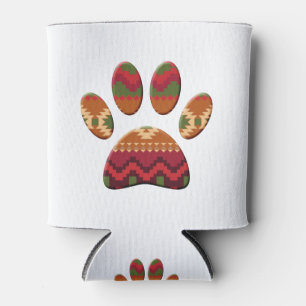 Aztec Geometric Pattern Art Dog Paw Print Can Cooler