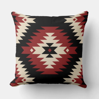 Aztec, Geometric Red, Black and Beige Throw Pillow