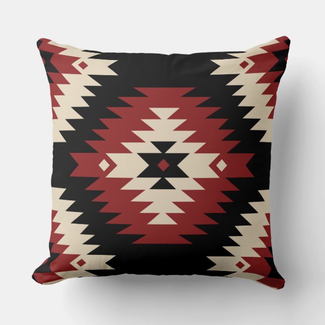 Aztec, Geometric Red, Black and Beige Throw Pillow (Front)