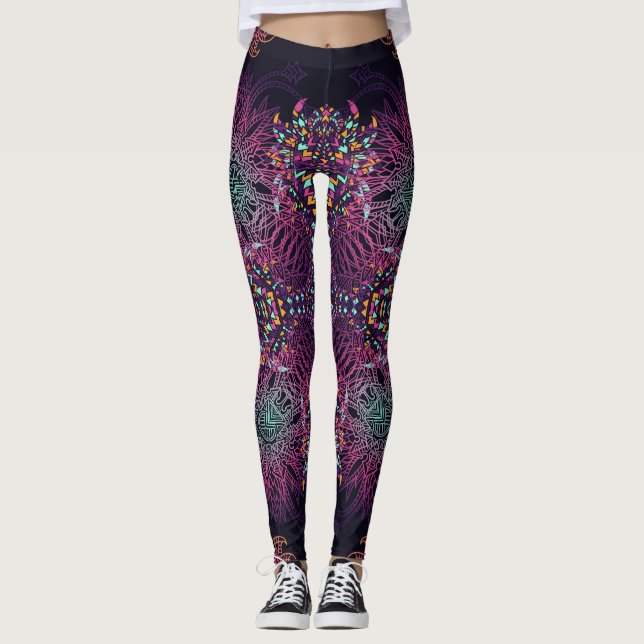Aztec geometric, vintage seamless pattern. leggings (Front)