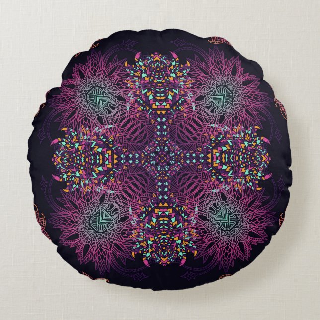 Aztec geometric, vintage seamless pattern. round pillow (Front)
