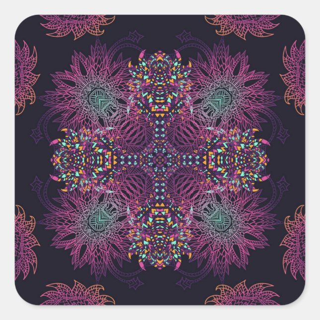 Aztec geometric, vintage seamless pattern. square sticker (Front)