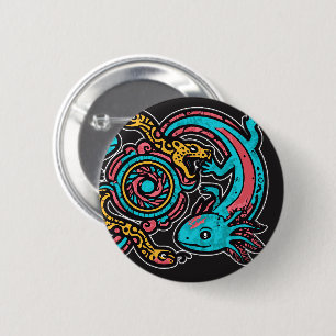 Aztec God Xolotl Fighting Jaguar Battle Tribal Art 2 Inch Round Button