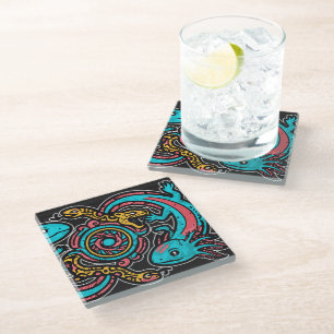 Aztec God Xolotl Fighting Jaguar Battle Tribal Art Glass Coaster