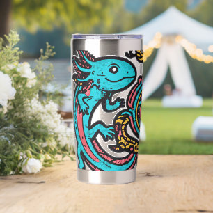 Aztec God Xolotl Fighting Jaguar Battle Tribal Art Insulated Tumbler