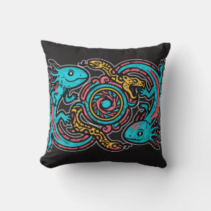 Aztec God Xolotl Fighting Jaguar Battle Tribal Art Throw Pillow