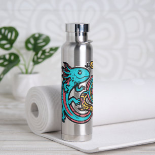 Aztec God Xolotl Fighting Jaguar Battle Tribal Art Water Bottle