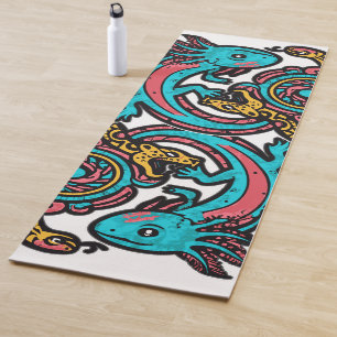 Aztec God Xolotl Fighting Jaguar Battle Tribal Art Yoga Mat