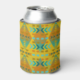 Aztec Gold, Aqua Pattern Can Cooler
