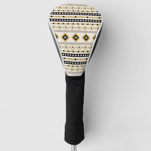 Aztec Gold Black Cream Mixed Motifs Pattern Golf Head Cover (Front)
