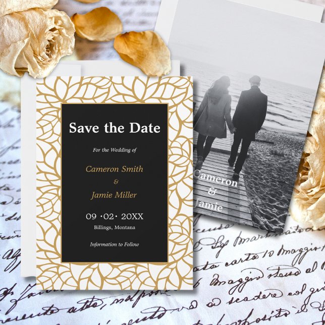 Aztec Gold Colour Foliage Outline Save The Date Invitation (Aztec Gold Color Foliage Outline Save The Date Invitation)