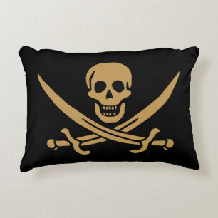 Aztec Gold Skull & Cutlass Pirate Calico Jack Accent Pillow