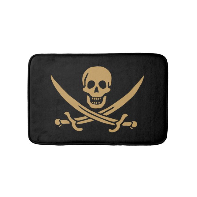 Aztec Gold Skull & Cutlass Pirate Calico Jack Bath Mat (Front)