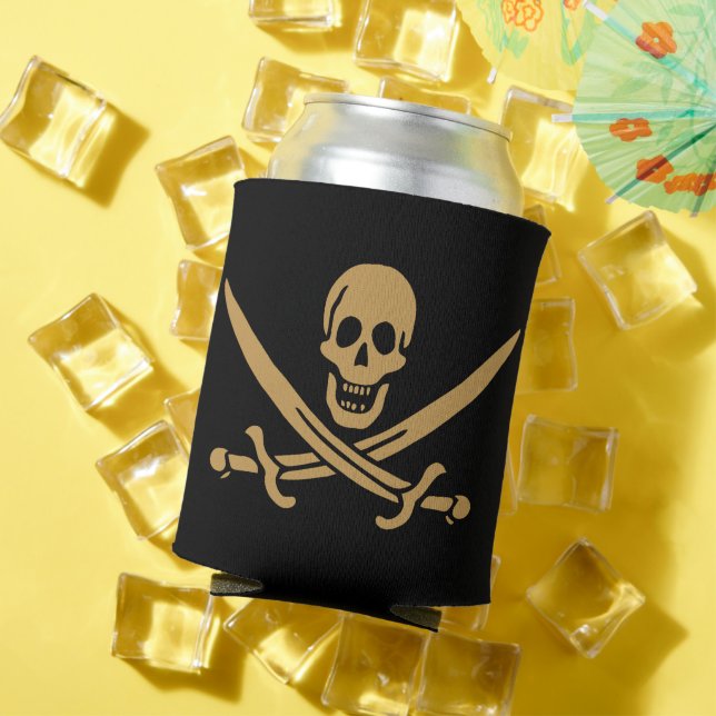 Aztec Gold Skull & Cutlass Pirate Calico Jack Can Cooler (In Situ Summer)