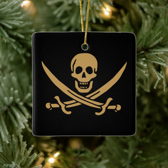 Aztec Gold Skull & Cutlass Pirate Calico Jack Ceramic Ornament (Tree)