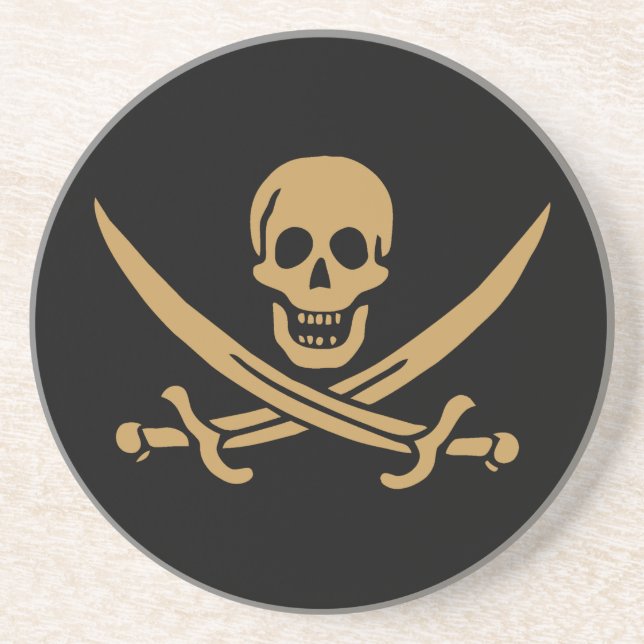 Aztec Gold Skull & Cutlass Pirate Calico Jack Coaster (Front)