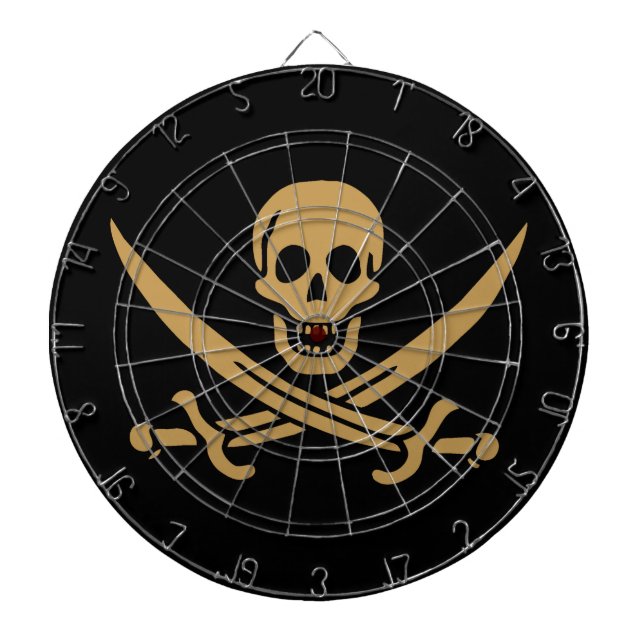Aztec Gold Skull & Cutlass Pirate Calico Jack Dartboard (Front)