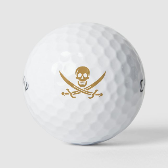 Aztec Gold Skull & Cutlass Pirate Calico Jack Golf Balls (Front)