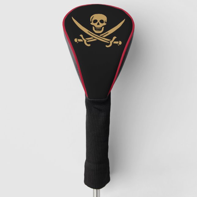 Aztec Gold Skull & Cutlass Pirate Calico Jack Golf Head Cover (Front)