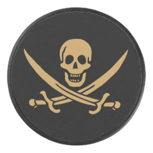 Aztec Gold Skull & Cutlass Pirate Calico Jack Hockey Puck
