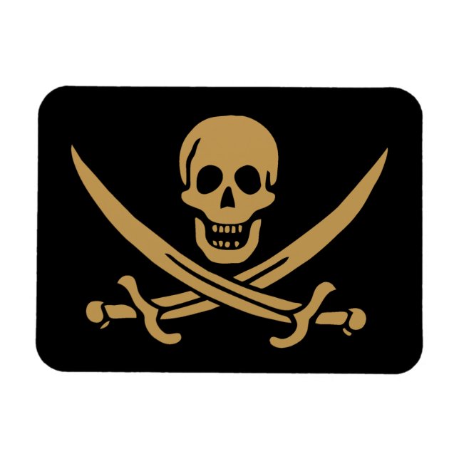 Aztec Gold Skull & Cutlass Pirate Calico Jack Magnet (Horizontal)
