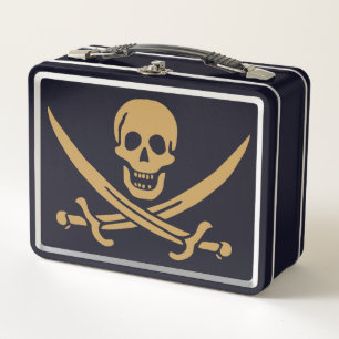 Aztec Gold Skull & Cutlass Pirate Calico Jack Metal Lunch Box