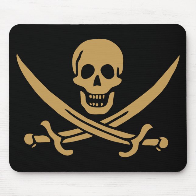 Aztec Gold Skull & Cutlass Pirate Calico Jack Mouse Pad (Front)