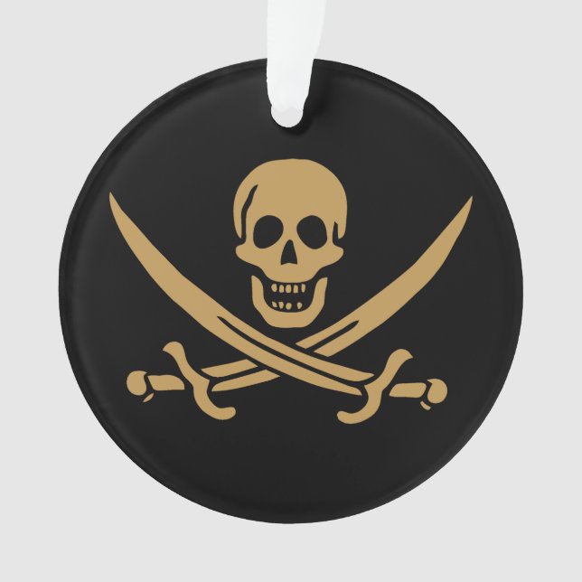 Aztec Gold Skull & Cutlass Pirate Calico Jack Ornament (Front)