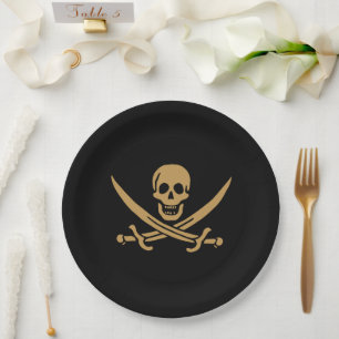 Aztec Gold Skull & Cutlass Pirate Calico Jack Paper Plate