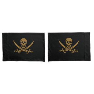 Aztec Gold Skull & Cutlass Pirate Calico Jack Pillowcase