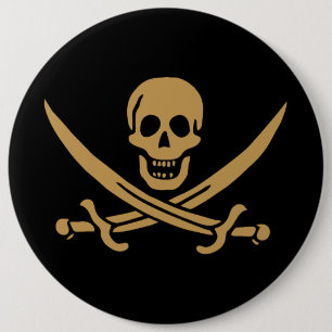 Aztec Gold Skull Swords Pirate flag of Calico Jack 6 Inch Round Button