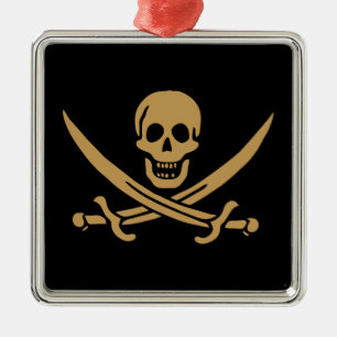 Aztec Gold Skull Swords Pirate flag of Calico Jack Metal Ornament