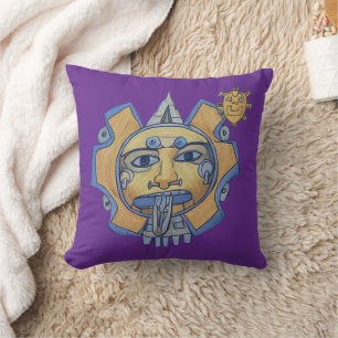 Aztec Gold Sun Mayan Throw Pillow Purple Reverse