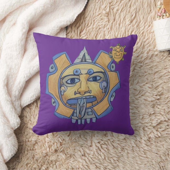 Aztec Gold Sun Mayan Throw Pillow Purple Reverse (Blanket)