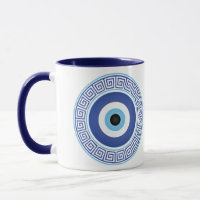 Aztec Greek Circle Key Evil Eye Blue White