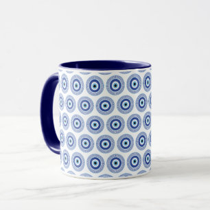 Aztec Greek Circle Key Evil Eye Pattern Blue Mug