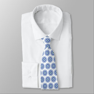 Aztec Greek Circle Key Evil Eye Pattern Blue Tie