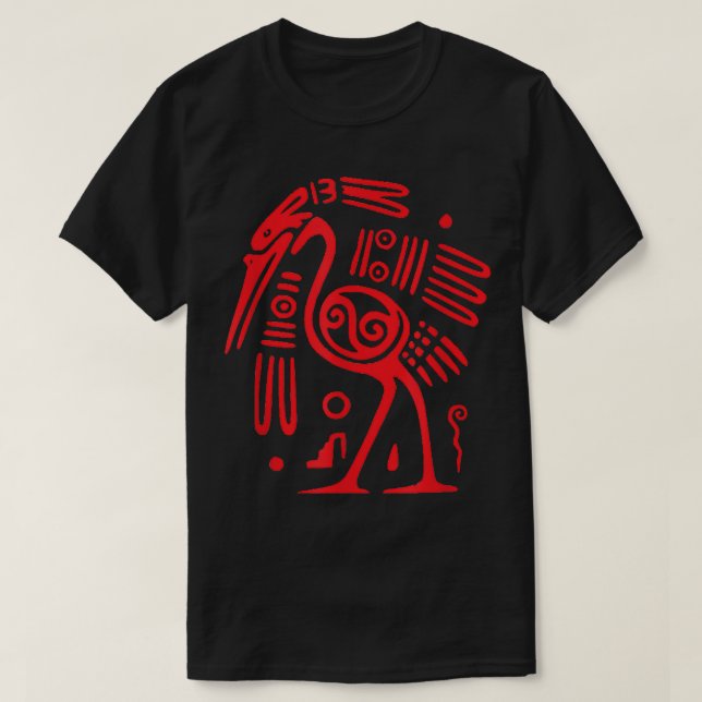 Aztec Incan ou Mayan Style Red Heron Art T-shirt  (Design devant)