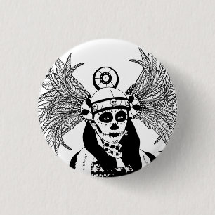 Aztec Indian Day Of The Dead Skeleton man art 1 Inch Round Button