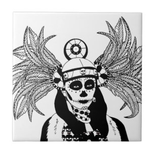 Aztec Indian Day Of The Dead Skeleton man art   Tile