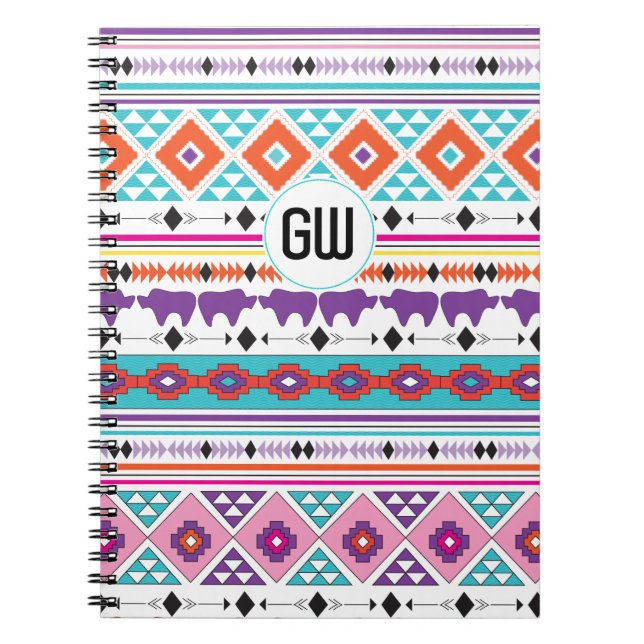 Aztec Indian Tribal pattern custom monogram Notebook (Front)