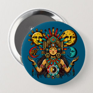 Aztec Indian woMan princess sun moon Folk art 4 Inch Round Button