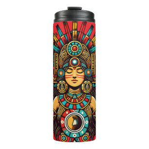 Aztec Indian woMan princess sun moon Folk art Thermal Tumbler