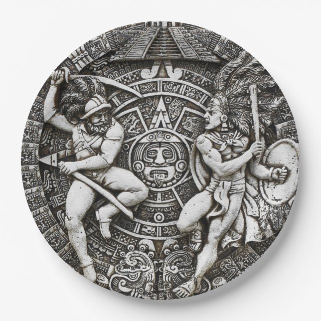 Aztec Indians Decor Spanish Conquistadors Paper Plate (Front)
