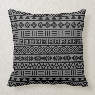 Aztec Influence Pattern Black on Grey Throw Pillow