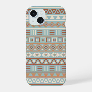 Aztec Influence Pattern Blue Cream Terracottas iPhone 15 Case