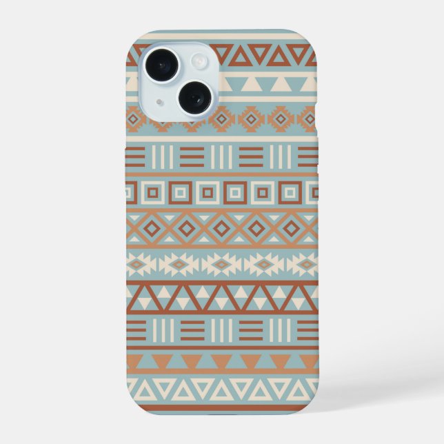 Aztec Influence Pattern Blue Cream Terracottas iPhone 15 Case (Back)