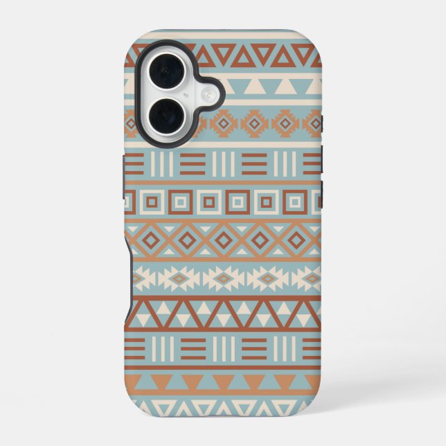 Aztec Influence Pattern Blue Cream Terracottas iPhone 16 Case (Back)
