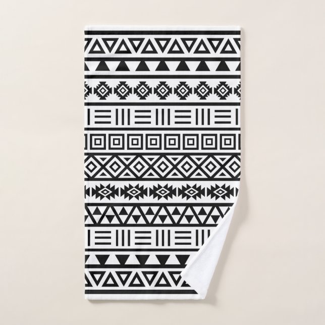 Aztec Influence Pattern II Black & White Hand Towel (Hand Towel)